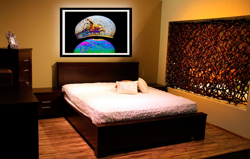 Bedroom with wall decor of fine art photograph